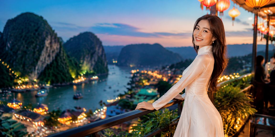 Người dùng trong trang phục áo dài truyền thống tham khảo điều khoản sử dụng nền tảng tại Ninh Bình